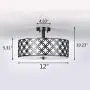 SOTTAE 12'' Luxurious Black Finished Glass Diffuser Semi Flush Mount Ceiling Light,Metal Hanging Fixture Lighting,Glass Diffuser Ceiling Lamp for Bedroom,Living Room,Kitchen, Hallway