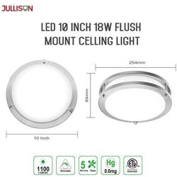 JULLISON 10 Inch LED Double Ring Flush Mount Ceiling Light Fixture, ETL, 5CCT Selectable 2700K-5000K, Dimmable 5%-100%,120VAC, 18W, 120W Equivalent, 1100lm, CRI>90, Brush Nickel, Damp Location