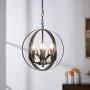 Globe Antler Chandelier 4 Light Rustic Black Metal Pendant Light Deer Antler Chandelier Lighting for Kitchen Island Dining Room Living Room Foyer