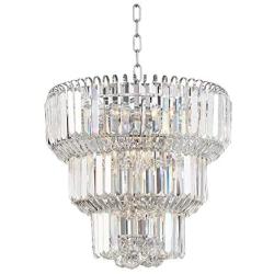 Valeria Chrome Tiered Chandelier 18'' Wide Modern Crystal 10-Light Fixture for Dining Room House Foyer Kitchen Island Entryway Bedroom Living Room - Vienna Full Spectrum