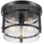 Globe Electric Wexford 3 Flush Mount Ceiling Light, Brass Detail, 60417, 8.13'', Dark Bronze with Clear Glass