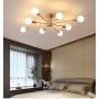 SILJOY Mid-Century Modern Globe 8 Light DNA Gold Chandelier Glass Creative Molecular Ceiling Light Dimmable for Living Room Dining Room
