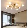 SILJOY Mid-Century Modern Globe 8 Light DNA Gold Chandelier Glass Creative Molecular Ceiling Light Dimmable for Living Room Dining Room