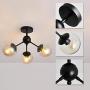 UOFUS 3-Light Chandelier Black Semi Flush Mount Ceiling Light Fixture Glass Shade Modern Lighting for Hallway Kitchen Living Room Dining Room Bedroom Farmhouse