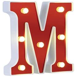 LED Marquee Letter Lights 26 Alphabet Light Up Red Letters Sign Battery Powered Perfect for Night Light Wedding Birthday Party Christmas Lamp Home Bar Decoration(M)