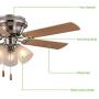 Fansose Indoor Ceiling Fan,Fan Lights Controlled by Zipper Switch 42-inch Fan Light for Living Room and Dining Room Wood Fan Blades Nickel Metal Surface Reversible Motor ETL Test.