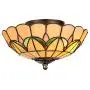 LITFAD Tiffany Stained Glass Style Flush Mount Ceiling Light Fixture in Yellow 10'' Wide 2 Lights Mission Inverted LED Ceiling Lamp for Bedroom, Kitchen Island, Corridor