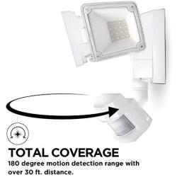 Home Zone Security Solar Motion Sensor Light - Outdoor Weatherproof Triple Head Security Flood Light, White