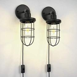 Farmhouse Industrial Plug-in Wall Sconces Rustic Wall Lamp Edison Vintage Wall Light Fixtures for Bedroom Bathroom Living Room Porch Headboard Kitchen (Set of 2)