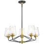 MOTINI 5 Light Large Chandelier in Black and Gold Brushed Brass Finish with Clear Glass Shades Ceiling Hanging Pendant Lighting Fixture for Dining Room Kitchen Bedroom