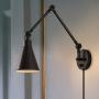 Swing Arm Wall Lamp for Bedroom, Set of 2 Plug in Wall Light Fixture with Dimmable Switch, Industrial Metal Black Wall Reading Sconce for Living Room Farmhouse Hallway