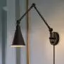 Swing Arm Wall Lamp for Bedroom, Set of 2 Plug in Wall Light Fixture with Dimmable Switch, Industrial Metal Black Wall Reading Sconce for Living Room Farmhouse Hallway
