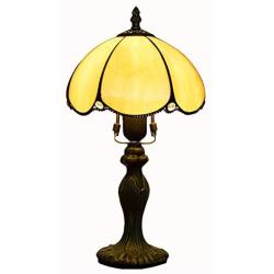 CCSUN E26 Mini Tiffany Style Table Lamp, Vintage Antique Desk Lamp Stained Glass Lampshade Alloy 36cm Desk Light for Bedroom Living Room-Yellow 14in