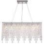 Siljoy Luxury Rectangular Crystal Chandelier Modern Led Tassels Linear Raindrop Ceiling Pendant Light Fixture for Dining Room Living Room Kitchen Island L32”x W8”x H18”