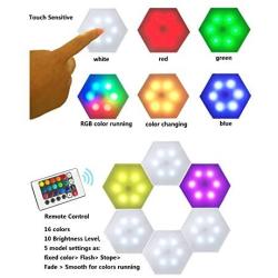 Smart Hexagon LED Lights Remote DIY Geometry Hex Light Touch Sensitive RGB Colorful Wall-Mounted Panels Puck Light for Bedroom Living Room Hallway Party Celebration Decor Night Light (6 Pack)