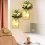 Mason Jar Wall Candlestick Lighting, Home Decoration, Living Room, Bathroom, Hanging Retro Wall Closet 6 Hours LED Lighting with Remote Control(2 Sets)