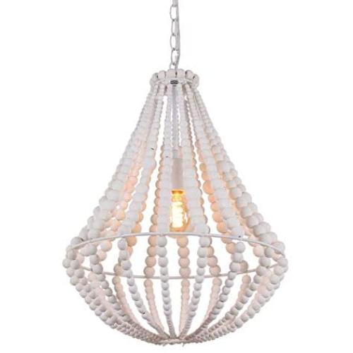 Ankarl Bead Chandelier, White Wood Bead Chandelier 21'' Boho Light Fixture Vintage Wooden Bead and Metal Chandeliers Hanging Ceiling Lights for Dining Room Kitchen Bedroom