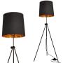 Contemporary Industrial Black Gold Lampshade Tripod Floor Table Lamp - Modern Vintage Mid Century Design Standing Light with Metal Legs - Adjustable Height Reading Light for Living Room Bedroom Office