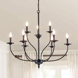 Maxax Farmhouse Lighting 9 Lights French Country Chandelier in Black Finish for Kitchen Island Pendant for Dining Room, Bedroom