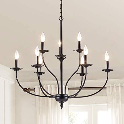 Maxax Farmhouse Lighting 9 Lights French Country Chandelier in Black Finish for Kitchen Island Pendant for Dining Room, Bedroom
