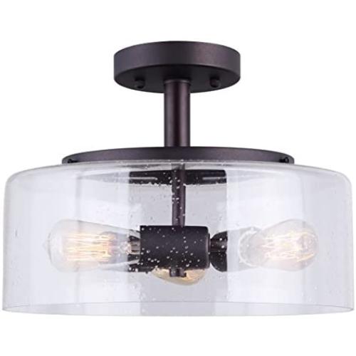 Canarm LTD ISF633A03ORB Nash 3 Bulb Semi-Flush Mount, Oil Rubbed Bronze with Seeded Glass, 3 Light