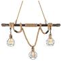 BAYCHEER Multi-Light Natural Rope Pendant Lights Chandelier Celling Lamp Hanging Light Fixture with Cage Guard for Indoor Warehouse Barn in Dark Bronze use 3 E26 Bulbs
