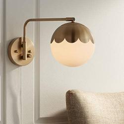 Kelowna Modern Swing Arm Wall Lamp Antique Brass Plug-in Light Fixture Globe Glass Shade for Bedroom Bedside Living Room Reading - 360 Lighting