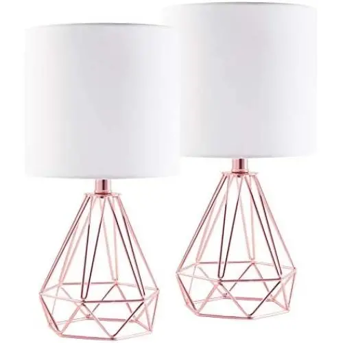 CO-Z Modern Table Lamps for Living Room Bedroom Set of 2, Rose Gold Desk Lamp with Hollowed Out Base and White Fabric Shade, Bedside Lamps for Nightstand Accent. (Pink)