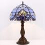 Tiffany Lamp W12H18 Inch Blue Purple Baroque Style Stained Glass Lavender Shade Antique Table Reading Desk Light Base S003C WERFACTORY LAMPS Lover Parent Living Room Bedroom Bar Bedside Art Craft Gift
