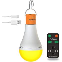 Flyhoom Rechargeable Emergency Light Bulb with Remote, Portable Led Camping Light Bulb with White & Yellow Light for Camping, Hiking, Car, Hurricane, Emergency, 280LM, 5 Modes, Up to 6-18h