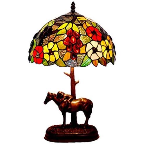 12 Inch Tiffany Style Table Lamp Horse Resin Base Color Glass Decorative Lighting Living Room Bedroom Bedside Lamp 90-260V/E271