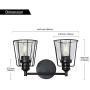 VINLUZ Bathroom Vanity Light Over Mirror 2 Lights Black Modern Wall Lighting Fixture Metal Cage Farmhouse Rustic Sconce Wall Mounted Lamp Clear Glass Shade for Stairway Porch Restaurants Kitchen