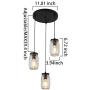 PUUPA 3 Lights Farmhouse Mason Jar Chandeliers Light Fixture with Glass Shade, Semi Flush Mount Pendant Light for Kitchen Island Dining Room Living Room