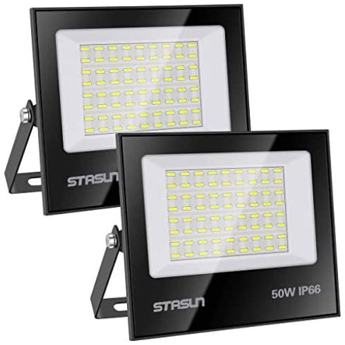 STASUN LED Flood Light, 2 Pack 50W 5000lm Security Floodlights, 100-256V, 6000K Daylight White, IP66 Waterproof Super Bright Work Light, Outdoor Flood Light for Parking Lot, Playground, Court, Yard