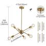 Modern Sputnik Chandelier Lighting Fixture 6 Lights Brushed Brass Chandeliers Mid Century Pendant Light Gold Ceiling Light Fixture for Hallway Bar Kitchen Dining Room (Brushed Brass)