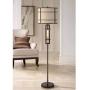 Elias Industrial Farmhouse Floor Lamp with Nightlight LED Oil Rubbed Bronze Off White Oatmeal Fabric Drum Shade for Living Room Reading Bedroom Office - Franklin Iron Works