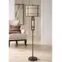 Elias Industrial Farmhouse Floor Lamp with Nightlight LED Oil Rubbed Bronze Off White Oatmeal Fabric Drum Shade for Living Room Reading Bedroom Office - Franklin Iron Works Elias Industrial Farmhouse Floor Lamp with Nightlight LED Oil Rubbed Bronze Off White Oatmeal Fabric Drum Shade for Living Room Reading Bedroom Office - Franklin Iron Works