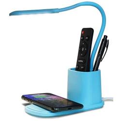 Aduro U-Light LED Desk Lamp with Wireless Charger Dimmable Eye-Caring Desktop Lamp with Organizer & 3 Brightness Levels Blue