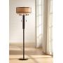 Alamo Modern Floor Lamp Industrial Bronze Sheer Brown Organza and Linen Double Drum Shade for Living Room Reading - Franklin Iron Works