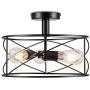 3 Lights Vintage Semi Flush Mount Ceiling Light Fixtures, E26 Industrial Rustic Metal Cage Ceiling Light Fixture for Hallway Bedroom Kitchen Dining Room Farmhouse(Bulbs not Included)