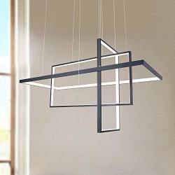 Leniure Black Modern Square Cube LED Light Pendant Lamp Chandelier Lighting Fixture 34'' Wide 16'' Deep 20'' High, Daylight Cool White 6000K