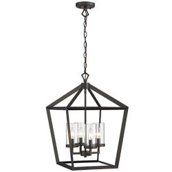 Emliviar 4-Light Dining Room Chandelier, Farmhouse Cage Pendant Hanging Light, Oil Rubbed Bronze Finish with Clear Glass Shade, YE19109-4 ORB