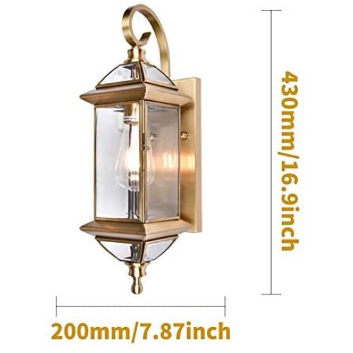 Gaze Outdoor Wall Lights 16.9''H Exterior Wall Lantern,Oil Rubbed Brass Wall Sconce Light Fixtures with Clear Glass for Patio, Garage, Front Porch 1 Pack,Bulb Not Included