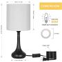 HAITRAL Modern Table Lamps - Bedside Desk Lamp Set of 2, Small Nightstand Lamps for Bedroom, Living Room, Office with Fabric Lamp Shade and Metal Base - Black/White (HT-BTL08-21X2)