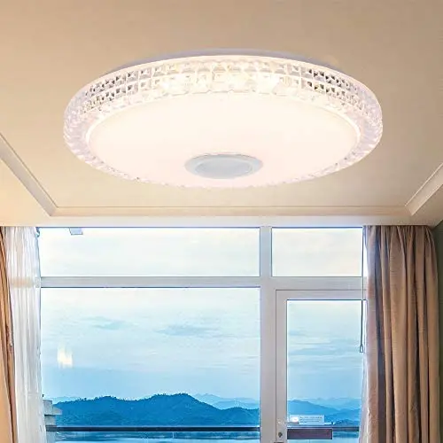 SOOTOP LED Music Ceiling Light, Imitating Crystal Border with Bluetooth Speaker Ceiling Crystal Lamp for Living Room Bedroom, Dimmable White Warm Light RGB Color Changing SOOTOP LED Music Ceiling Light, Imitating Crystal Border with Bluetooth Speaker Ceiling Crystal Lamp for Living Room Bedroom, Dimmable White Warm Light RGB Color Changing