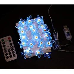 Joyathome Flower String Lights, 19 Ft 40 LED Weatherproof USB Operated Flower Cool White Fairy Lights with Upgraded Remote Timer for Holiday Weddings Bedrooms Party Decorations (Blue)