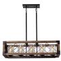 Giluta Rectangle Wood Metal Pendant Light Kitchen Island Chandelier Black Finish Rustic Industrial Chandelier Vintage Ceiling Light Fixture 5 Lights with Seeded Glass Shade (17810)