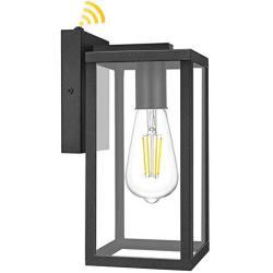 Dusk to Dawn Sensor Outdoor Wall Lantern, Exterior Wall Light Fixture with E26 Base Socket, Wall Mount Sconce Waterproof Anti-Rust Matte Black Wall Lamp with Clear Glass for Garage Doorway Porch