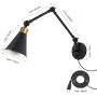 Swing Arm Wall Light Fixture with Dimmable Switch, Set of 2 Plug in Wall Sconce Lamp, Farmhouse Wall Reading Light for Bedroom Living Room Hallway, Brass