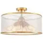 Modern Drum Organza Semi Flush Ceiling Light 6-Light Chandelier for Dining Room Living Room Gold Finish
